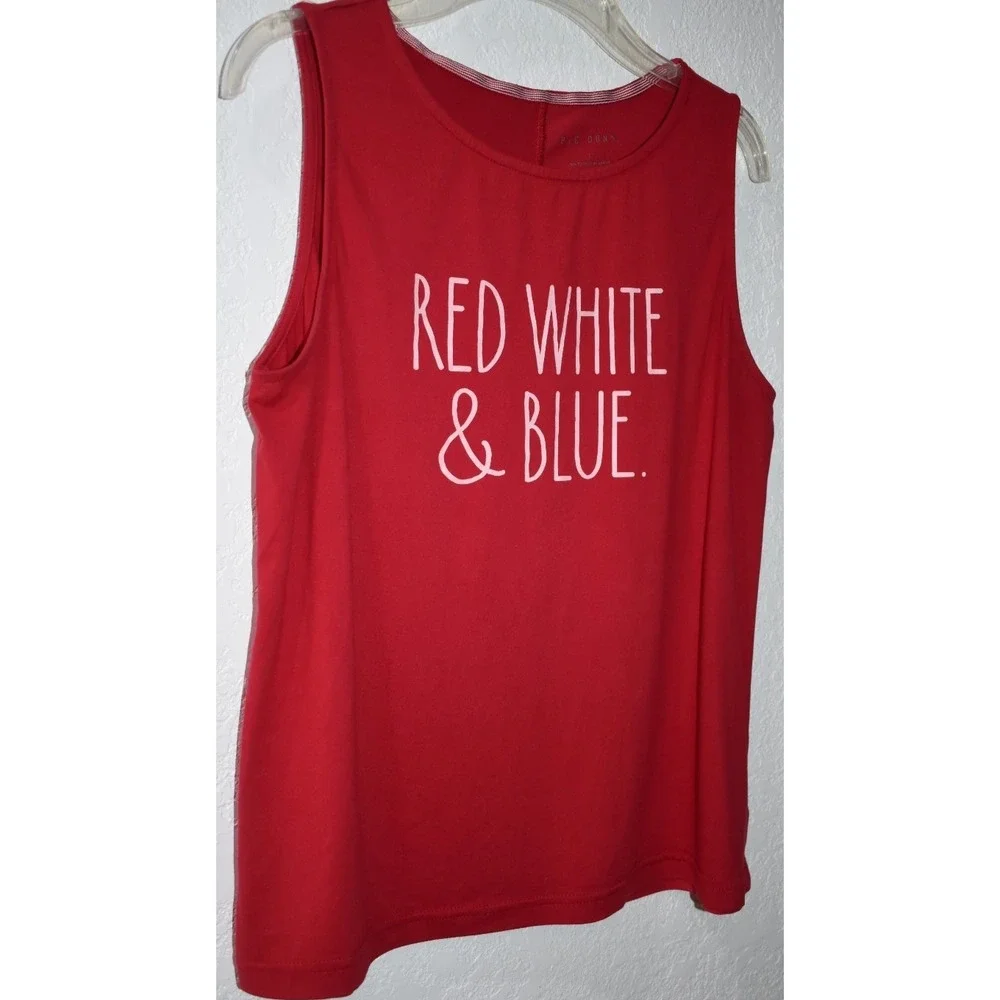 Rae Dunn RED TANK Patriotic Stretch Top RED WHITE BLUE Sleeveless Top
